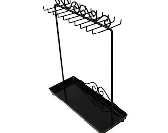 Jewelry  Display Stand Black Metal Jewelry Holder with 20 Hooks and Tray. Holder Organizer for Necklaces, Earrings, Watches, Cosmetics