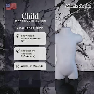 Child and Toddler Plastic Mannequin Torso – White Display Body Form, 18&quot; Height