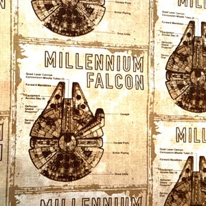 Millenium Falcon Diagrams, 100% Cotton Quilting/Sewing Fabric, Single Yard Cut.