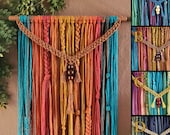 Boho Yarn Wall Hanging, Macrame Decor with Wooden Dowel