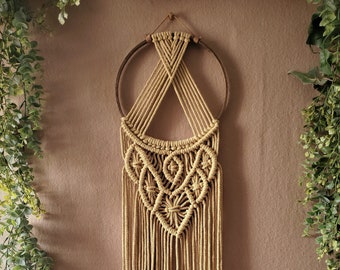 70's Style Macrame Wall Hanging, Boho Hoop Wreath