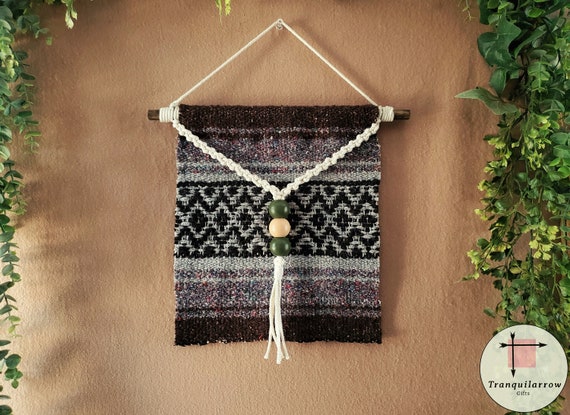 Serape Wall Hanging Decor, Santa Fe Woven Blanket with Wood Beads