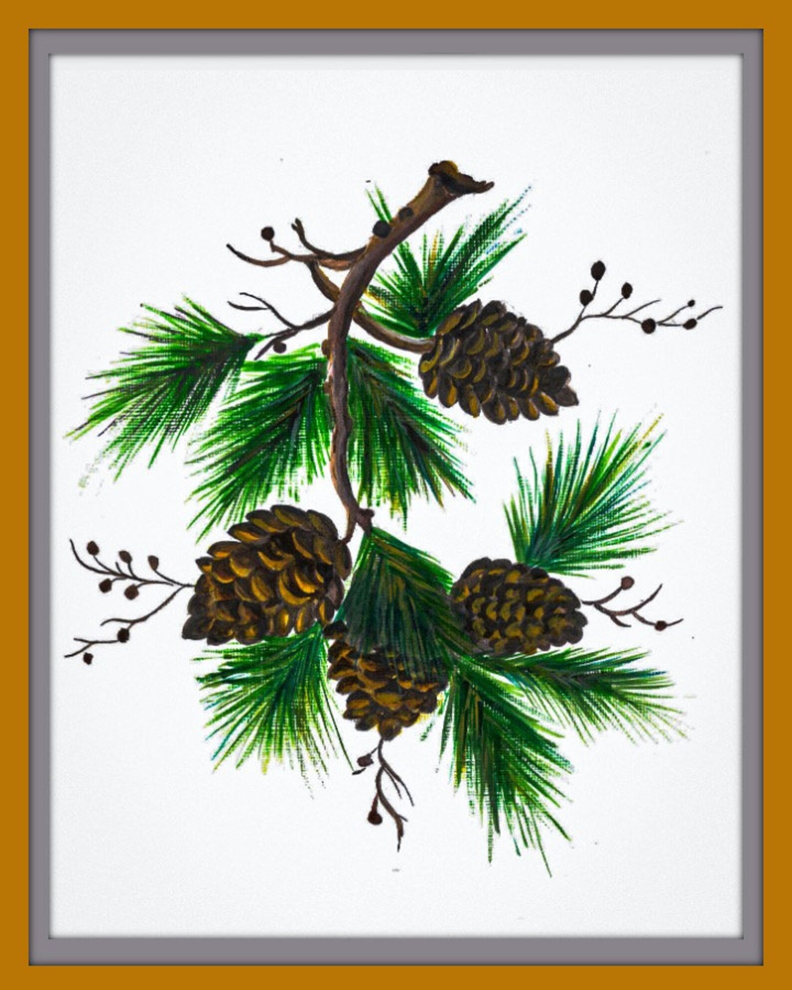 Print of Acrylic Handpainted Pine Cones Etsy