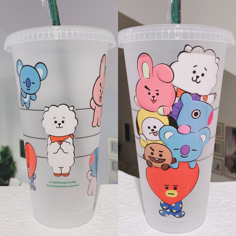 bt21 characters starbucks tumbler cup bts army holographic etsy
