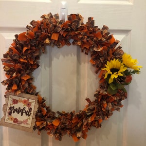 Grateful is a Handmade Fall Rag Wreath 16” round
