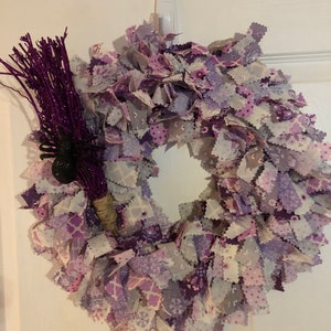 Along Came A Spider Handmade Purple Rag Wreath 14” round