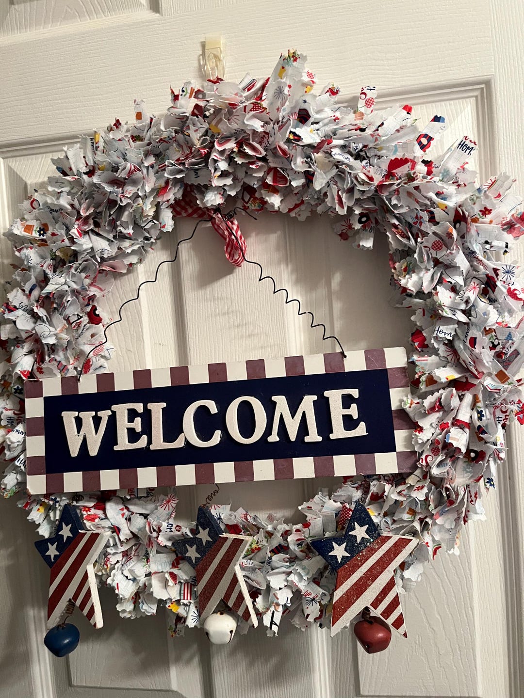 Welcome Long Rag Welcome 4th! Red White and Blue Handmade 18” Round Rag Wreath - Etsy