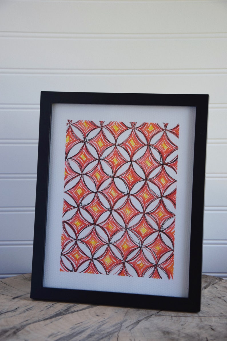 8x10 Original Watercolor Warm Toned Geometric