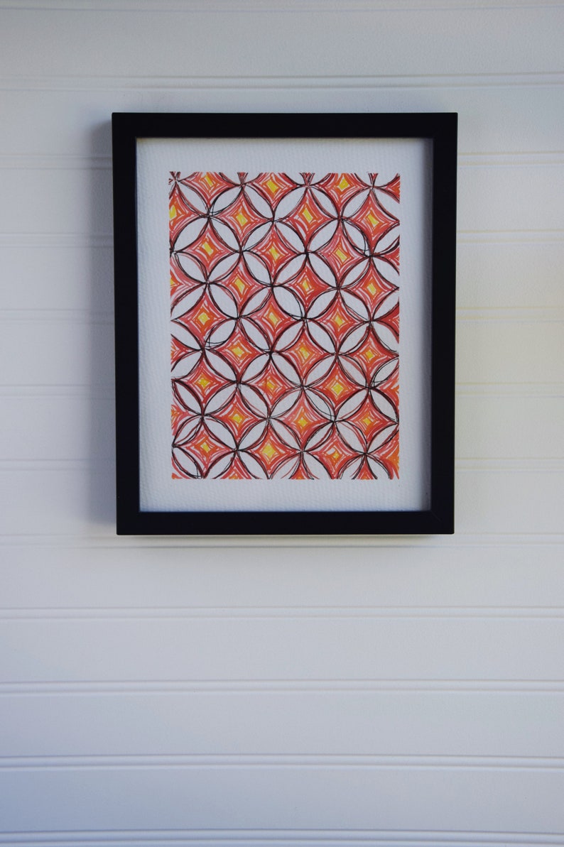8x10 Original Watercolor Warm Toned Geometric