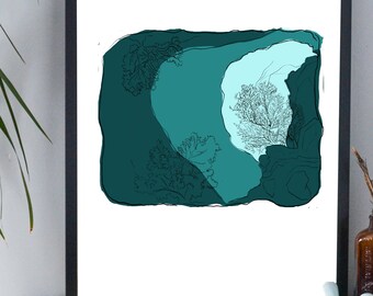 Undersea monochrome digital download art print