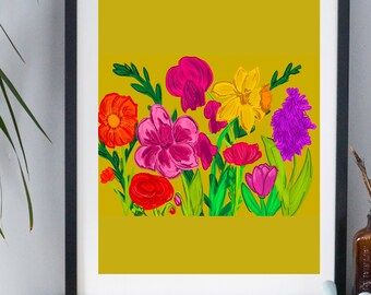 Gold Floral Digital Art Print