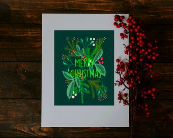 Merry Christmas Wreath Digital Download Art Print