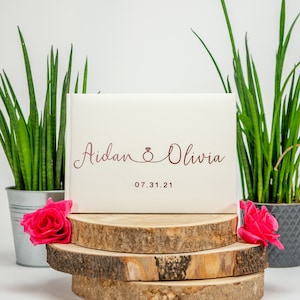 Personalised Wedding Guest Book, Elegant Wedding Ring Design, Landscape, Horizontal Guest Book ,Personalized Hardcover Guest Book