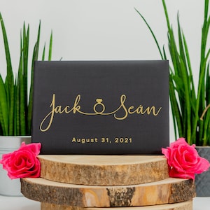 Personalised Wedding Guest Book, Elegant Wedding Ring Design, Landscape, Horizontal Guest Book ,Personalized Hardcover Guest Book