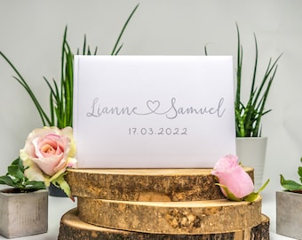 Personalised Wedding Guest Book Elegant Modern Heart Text Design Landscape Horizontal Guest Book Personalized Hardcover Guest Book