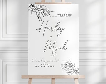 Signe de bienvenue, A2, A1, A0 Signe de mariage, Signe de mariage personnalisé, Design accrocheur minimal, Tableau de mariage, Mariage floral, Signe personnalisé