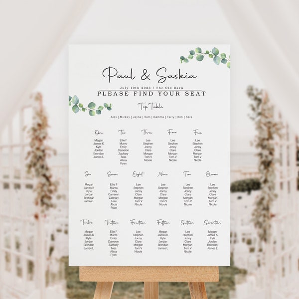 Wedding Table Plan, Greenery Wedding, Find Your Seat Sign, Eucalyptus Wedding, Wedding Sign, Seating Chart, Wedding Decor