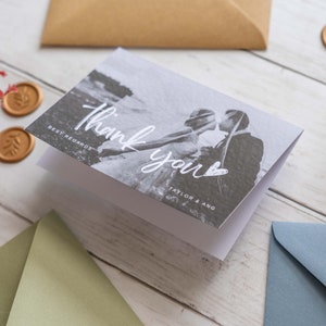 Biglietti di ringraziamento in bianco e nero, Partecipazioni di nozze, Biglietti di ringraziamento personalizzati con foto, Cartoline di ringraziamento con fotografia, Biglietto di ringraziamento minimo