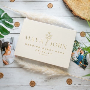 Libro degli ospiti moderno per matrimonio, libro degli ospiti personalizzato in lino con 3 colori a scelta, album fotografico Polaroid per matrimonio, regalo di nozze personalizzato come ricordo