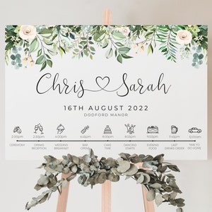 Order of events sign, Wedding Order of the day sign, Floral Wedding sign, Personalised wedding Itinerary sign, Timeline Order of the day