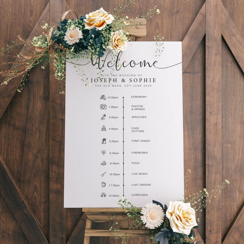 Portrait Order Of The Day Sign, Seating Chart, A1 Wedding Sign, Find Your Seat Sign, Order Of Service, Wedding Sign Table, Guest Chart image 3