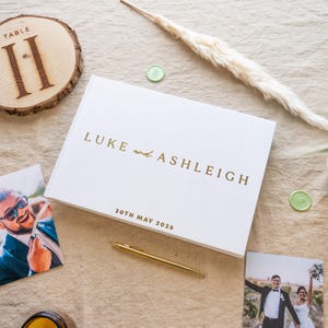 Libro degli ospiti personalizzato in lino per matrimonio, bianco perla, blu lino, libro delle firme di fidanzamento, regali per l&#39;anniversario di matrimonio, libro degli ospiti per matrimonio