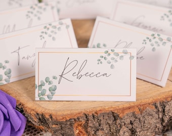 Eucalyptus Wedding Place Cards, Gold Frame, Minimalist Design
