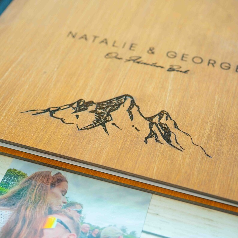 Wooden Adventure Scrapbook, Mountain Couple, Hiker Couple, Hiking Scrapbook, Adventure Couple, Travel Photo Album, Travel Journal