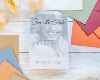 Wedding Save The Date Invitations With Photo, Vellum Paper, Calendar Wedding Save The Dates, Black And White, Premium Invitations