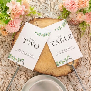 Personalised Wedding Table Numbers, Greenery Wedding Table Signs, Table Name Cards, Eucalyptus Wedding Table Numbers,Reception Table Numbers image 2