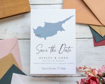 Map Destination Save The Date Card , Overseas Wedding, Abroad Invitations, Destination Save The Date, Greece, Cyprus, Any Location Invite