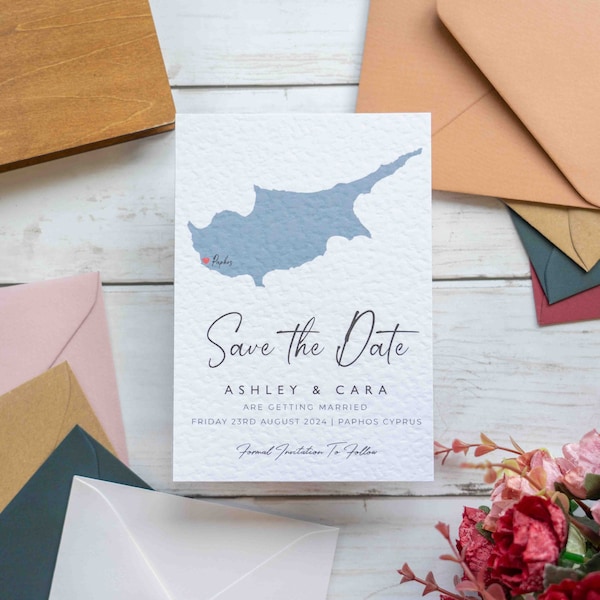 Map Destination Save The Date Card , Overseas Wedding, Abroad Invitations, Destination Save The Date, Greece, Cyprus, Any Location Invite