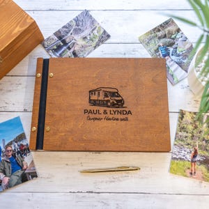 Álbum de recortes de madera para autocaravana, perfecto para parejas, cuaderno de madera, libro de aventuras, fotos de vacaciones, regalos para autocaravanas,