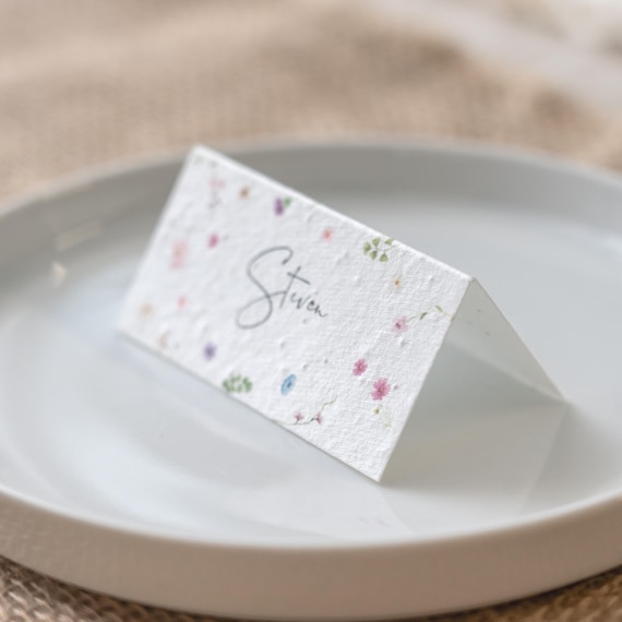 Seeded Name Cards, Eco Friendly Place Cards, Sustainable Name Cards, Floral Pattern, Wildflower Name Cards, Eco Name Cards For Guests