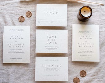 Wedding Invitation & Save the Date. Neutral invitation set. Ivory Hammered Card, Tonal invitation, Velum wrap, Luxury textured card