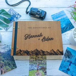 Album di ritagli di viaggio in legno personalizzato, libro di avventure in montagna, album fotografico di viaggio, libro in legno, album di ritagli di coppia, regali per coppie