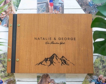 Wooden Adventure Scrapbook, Mountain Couple, Hiker Couple, Hiking Scrapbook, Adventure Couple, Travel Photo Album, Travel Journal