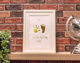 Personalised Baby Handprint Frame, Baby Footprint Frame, Wooden Baby Keepsake, Newborn Frame, Foil Baby Print Frame, Personalised Baby Gift