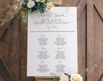 Plano de mesa personalizado para boda, plano de asientos para boda, plano de asientos para boda, letrero de asientos para boda, plano de mesa, plano de asientos