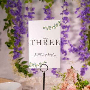 Personalised Wedding Table Numbers, Greenery Wedding Table Signs, Table Name Cards, Eucalyptus Wedding Table Numbers,Reception Table Numbers image 8