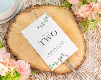 Personalised Wedding Table Numbers, Greenery Wedding Table Signs, Table Name Cards, Eucalyptus Wedding Table Numbers,Reception Table Numbers