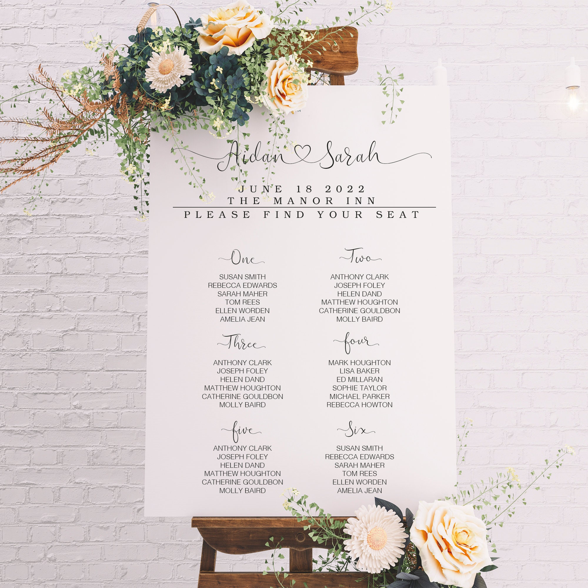 Personalised Wedding Table Seating Plan, Wedding Seating Chart, Wedding ...