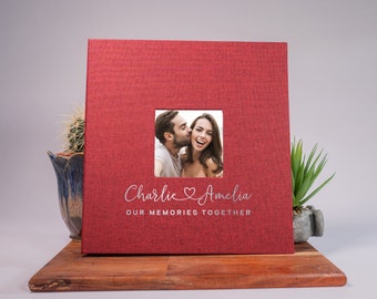 Personalised Large Linen Photograph Album, Self-adhesive with sleeves, Couple, Memories, Travel, Wedding, Anniversary, Family, Photo Album