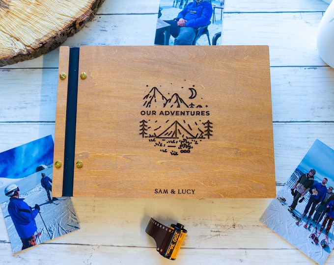 Personalized Wooden Adventure Scrapbook, Travel Memory Book