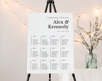 Plan de table de mariage moderne, plan de table personnalisé, plan de table simple, plaque moderne simple Trouvez votre siège, décoration de mariage A1 « Alex »