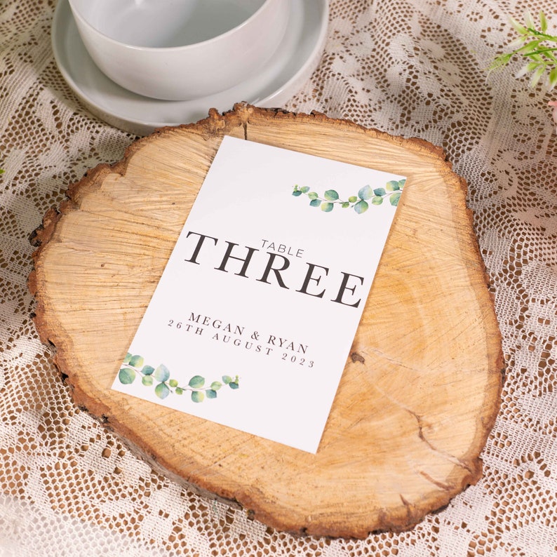 Personalised Wedding Table Numbers, Greenery Wedding Table Signs, Table Name Cards, Eucalyptus Wedding Table Numbers,Reception Table Numbers image 6