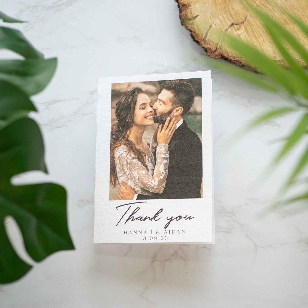 Folded Wedding Thank You Card With Photo, Personalised Wedding Thank ...