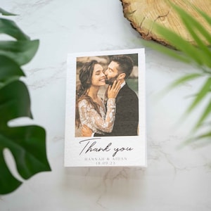 Cartão de agradecimento de casamento dobrado com foto, cartões de agradecimento de casamento personalizados, cartão de agradecimento de casamento impresso com envelopes