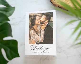 Folded Wedding Thank You Card with Photo, Personalised Wedding Thank You Cards, Printed Wedding Thank You Postcard with Envelopes