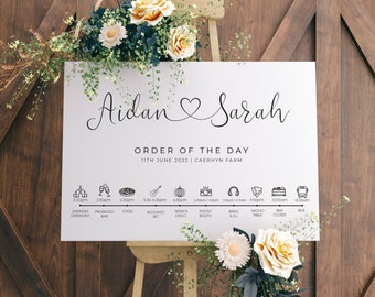 Wedding Order Of The Day Sign, Order Of Events, Personalised Wedding Sign, Order Of The Wedding, Wedding Timeline, Wedding Signage